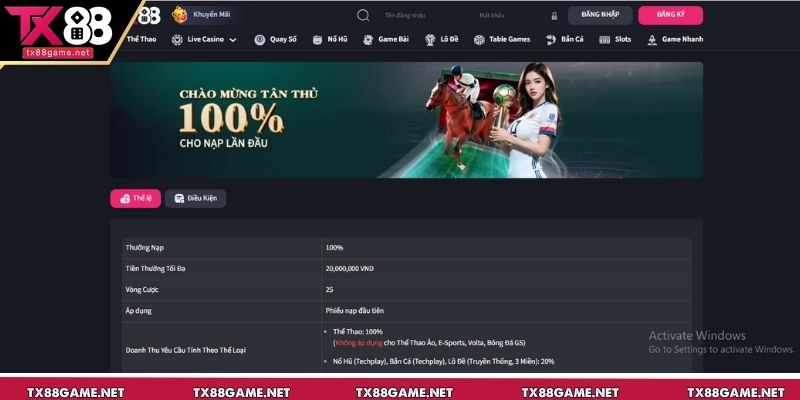 Ưu đãi thưởng nạp 100% cho hội viên mới